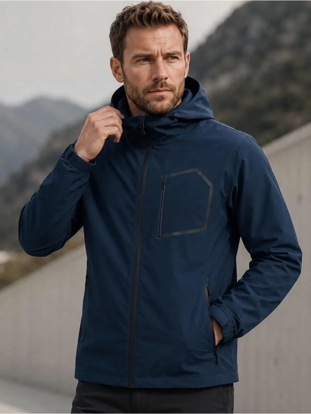 Mens (L) Lightweight Hooded Windbreaker Waterproof Rain Jacket Hiking